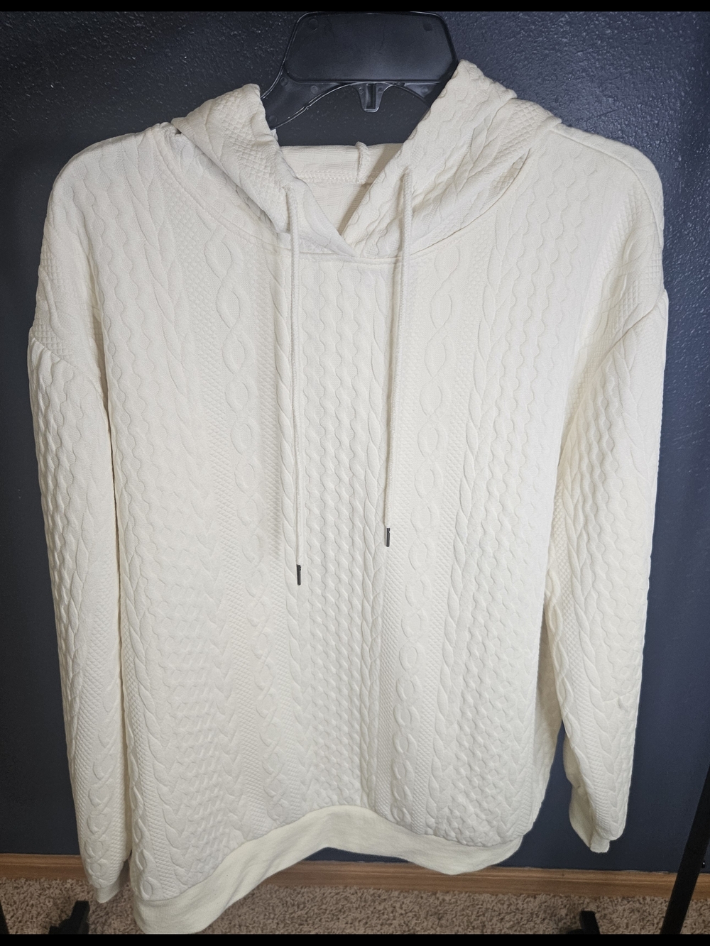 Women's Cream Cable Knit Hoodie Sweater Look Alike
